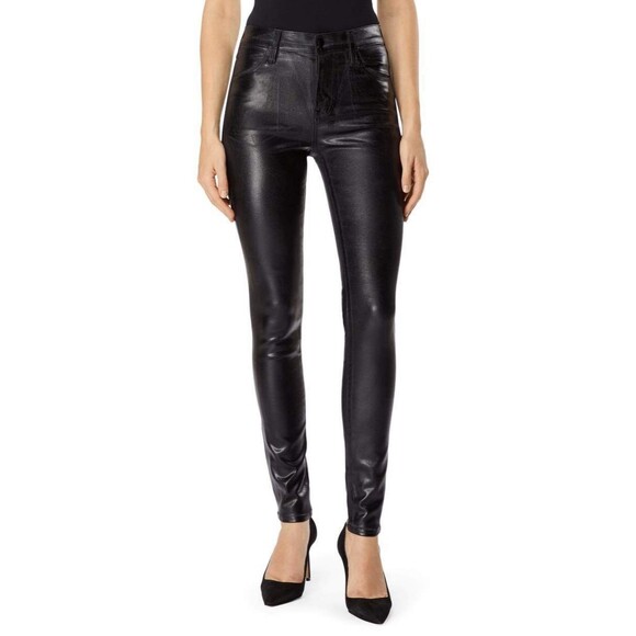 J BRAND MARIA High Rise Skinny Leg Faux Leather/Coated in Galactic Black 24x25 - Picture 2 of 16